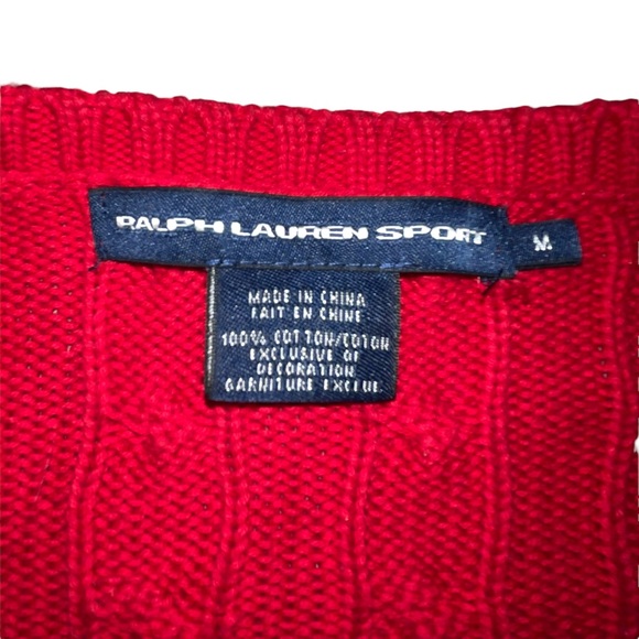 Ralph Lauren Sport Women’s V-Neck Cable Knit Sweater Red Size Medium 100% Cotton - Picture 5 of 5
